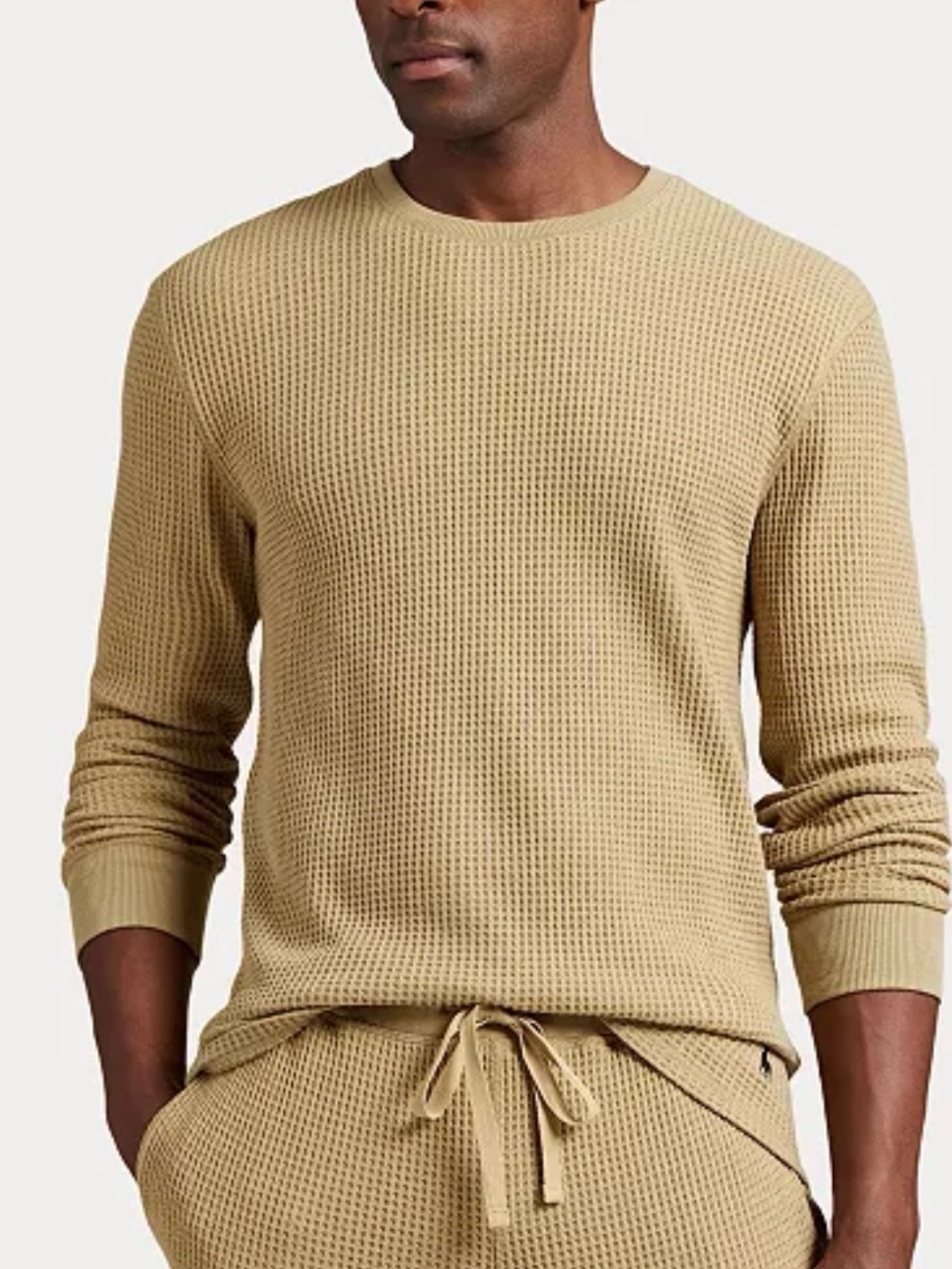 Polo by Ralph Lauren Men's Waffle Knit Crewneck Sweater in Tan